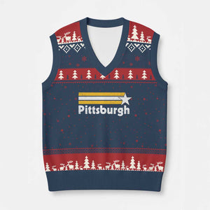 Retro Pittsburgh V-Neck Knit Sweater Vest Vintage Pennsylvania Stripes 70s 80s 90s TS10 Navy Red Print Your Wear