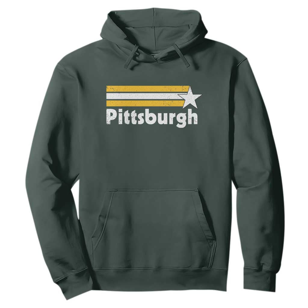 Retro Pittsburgh Hoodie Vintage Pennsylvania Stripes 70s 80s 90s TS10 Dark Forest Green Print Your Wear