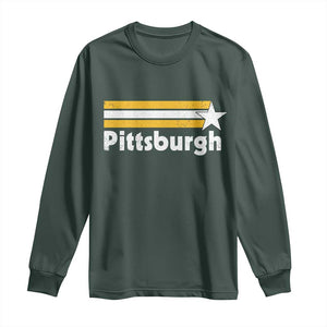 Retro Pittsburgh Long Sleeve Shirt Vintage Pennsylvania Stripes 70s 80s 90s TS10 Dark Forest Green Print Your Wear