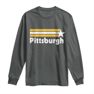 Retro Pittsburgh Long Sleeve Shirt Vintage Pennsylvania Stripes 70s 80s 90s TS10 Dark Heather Print Your Wear