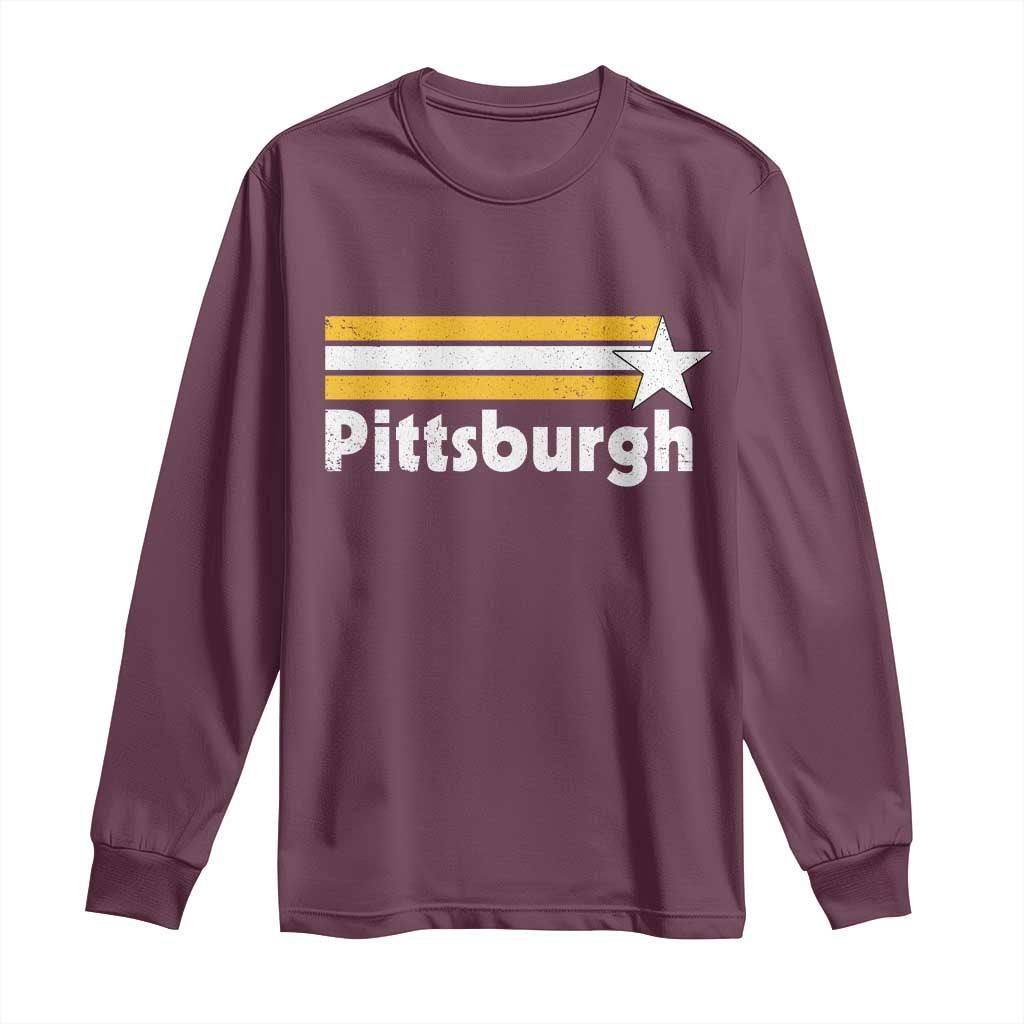 Retro Pittsburgh Long Sleeve Shirt Vintage Pennsylvania Stripes 70s 80s 90s TS10 Maroon Print Your Wear