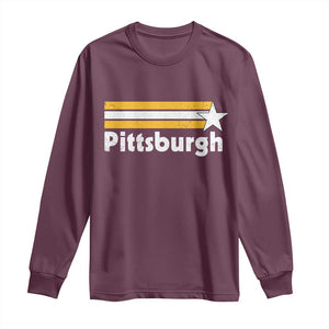 Retro Pittsburgh Long Sleeve Shirt Vintage Pennsylvania Stripes 70s 80s 90s TS10 Maroon Print Your Wear