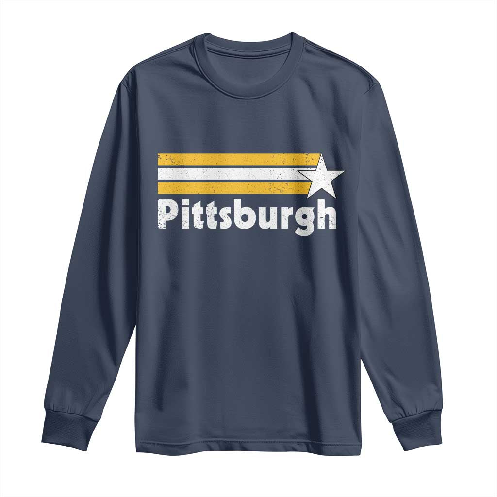Retro Pittsburgh Long Sleeve Shirt Vintage Pennsylvania Stripes 70s 80s 90s TS10 Navy Print Your Wear