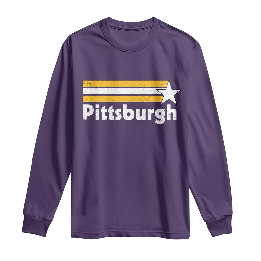 Retro Pittsburgh Long Sleeve Shirt Vintage Pennsylvania Stripes 70s 80s 90s TS10 Purple Print Your Wear