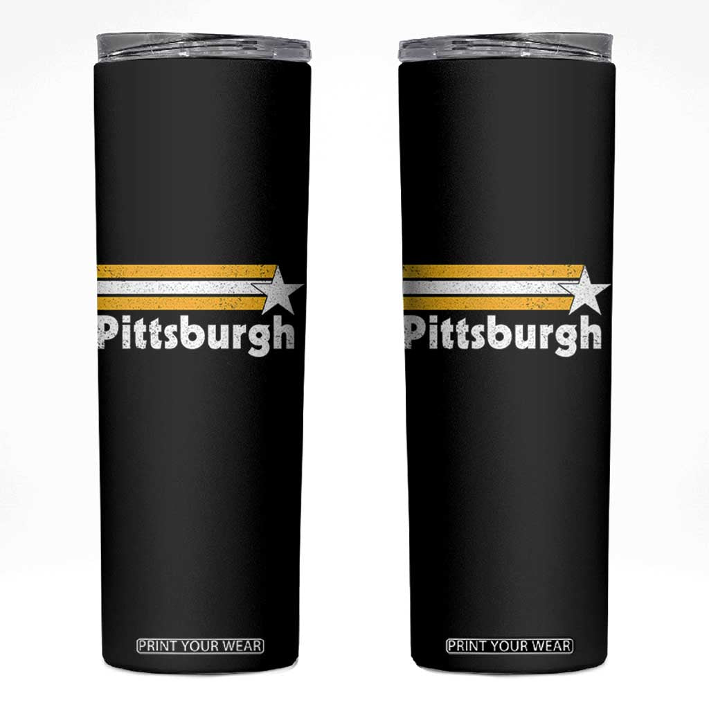 Retro Pittsburgh Skinny Tumbler Vintage Pennsylvania Stripes 70s 80s 90s TS10 Black Print Your Wear