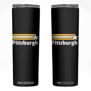 Retro Pittsburgh Skinny Tumbler Vintage Pennsylvania Stripes 70s 80s 90s TS10 Black Print Your Wear