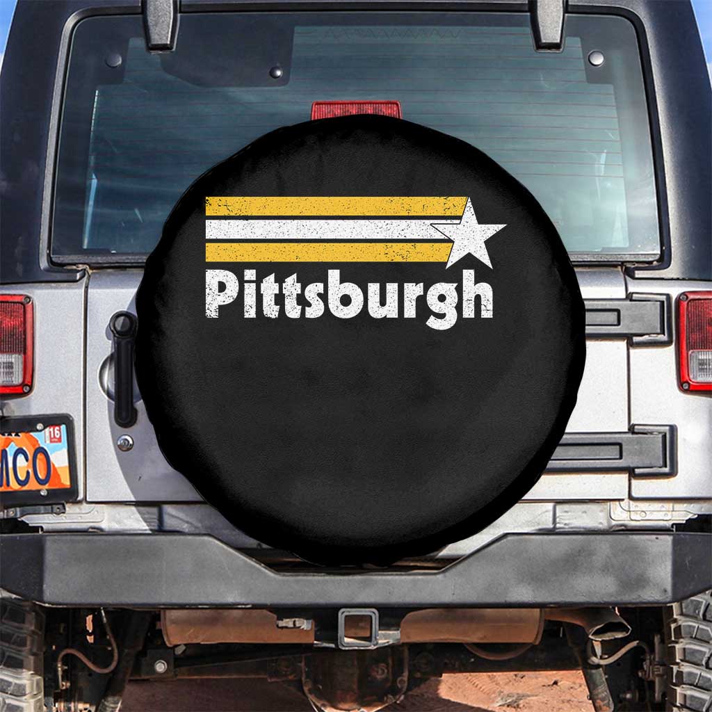 Retro Pittsburgh Spare Tire Cover Vintage Pennsylvania Stripes 70s 80s 90s TS10 No hole Black Print Your Wear