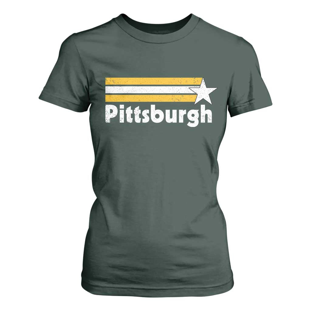 Retro Pittsburgh T Shirt For Women Vintage Pennsylvania Stripes 70s 80s 90s TS10 Dark Forest Green Print Your Wear