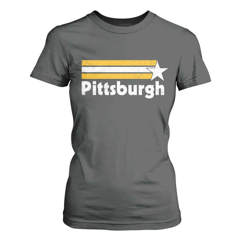 Retro Pittsburgh T Shirt For Women Vintage Pennsylvania Stripes 70s 80s 90s TS10 Dark Heather Print Your Wear