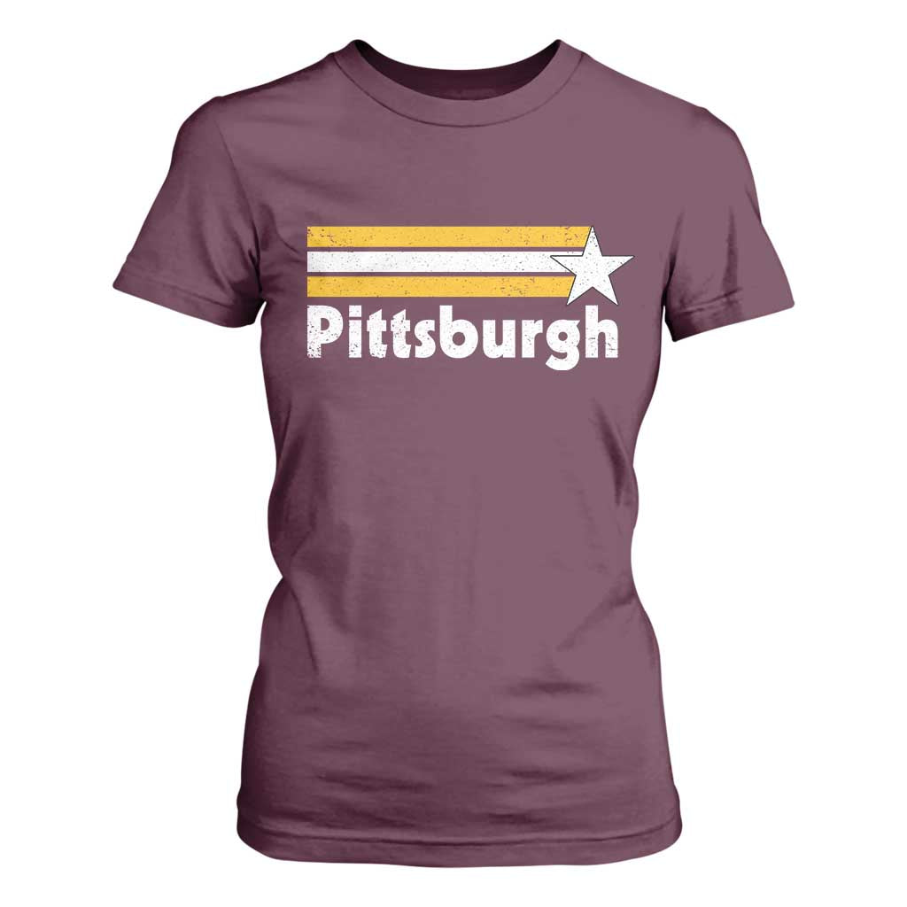 Retro Pittsburgh T Shirt For Women Vintage Pennsylvania Stripes 70s 80s 90s TS10 Maroon Print Your Wear