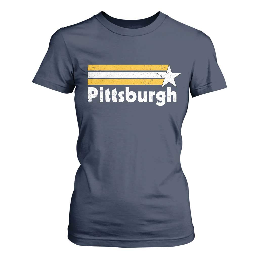 Retro Pittsburgh T Shirt For Women Vintage Pennsylvania Stripes 70s 80s 90s TS10 Navy Print Your Wear