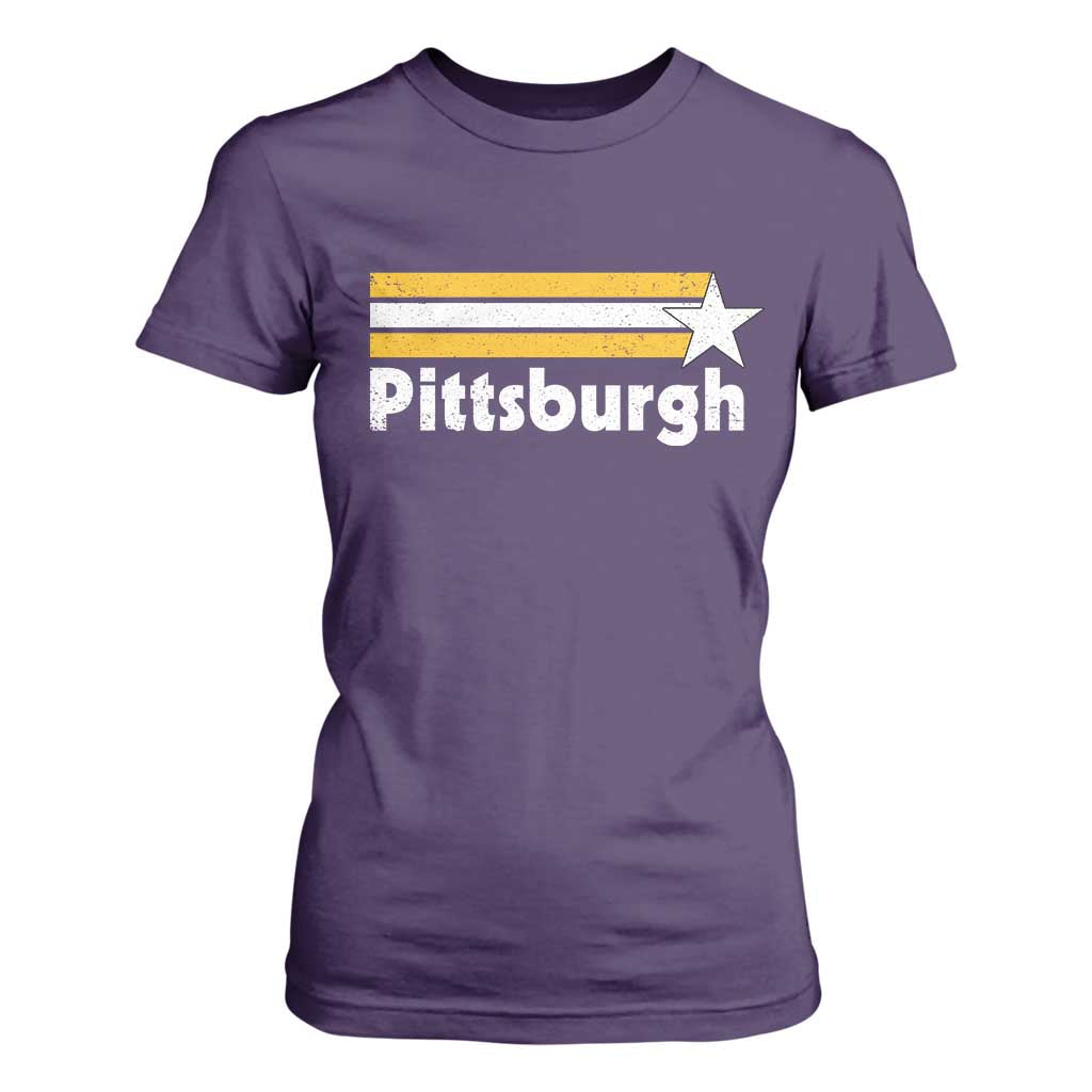 Retro Pittsburgh T Shirt For Women Vintage Pennsylvania Stripes 70s 80s 90s TS10 Purple Print Your Wear