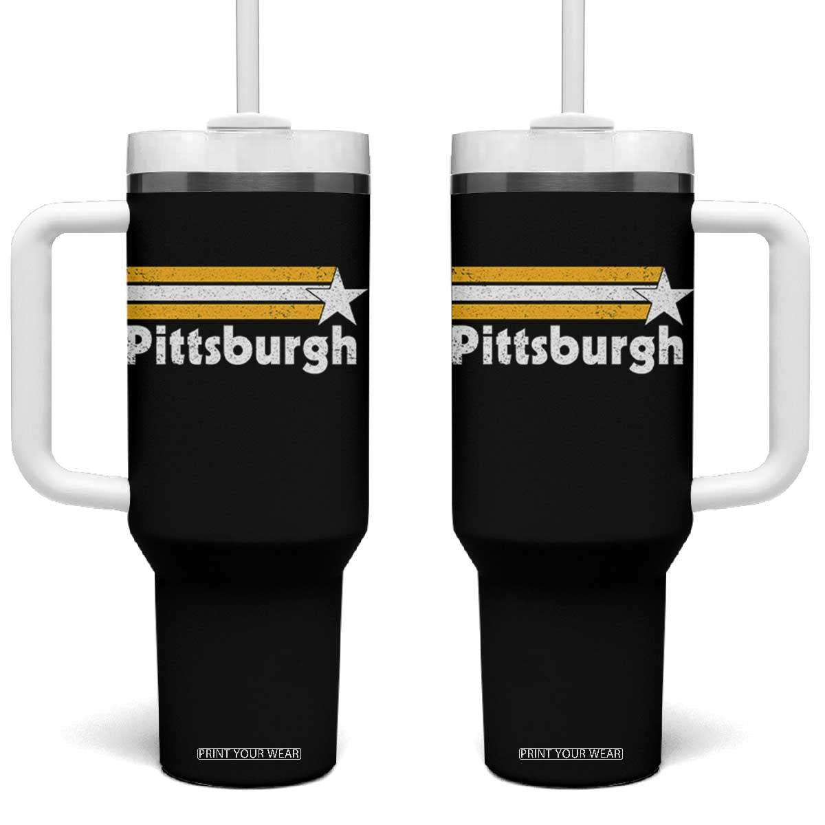 Retro Pittsburgh Tumbler With Handle Vintage Pennsylvania Stripes 70s 80s 90s TS10 One Size: 40 oz Black Print Your Wear