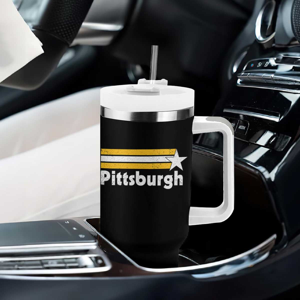 Retro Pittsburgh Tumbler With Handle Vintage Pennsylvania Stripes 70s 80s 90s TS10 Print Your Wear