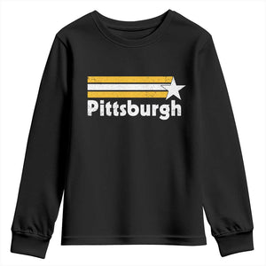 Retro Pittsburgh Youth Sweatshirt Vintage Pennsylvania Stripes 70s 80s 90s TS10 Black Print Your Wear
