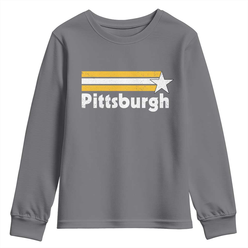 Retro Pittsburgh Youth Sweatshirt Vintage Pennsylvania Stripes 70s 80s 90s TS10 Charcoal Print Your Wear