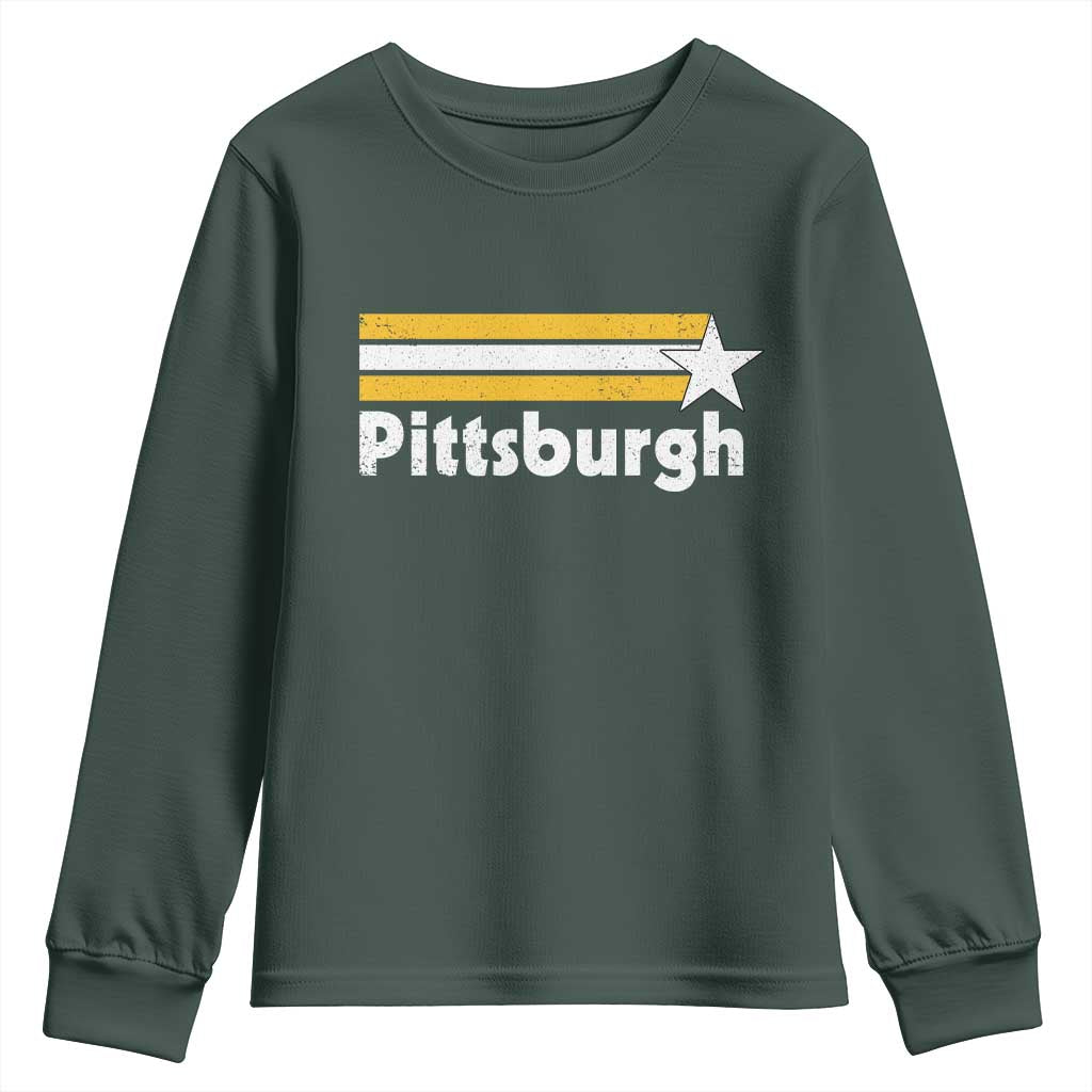 Retro Pittsburgh Youth Sweatshirt Vintage Pennsylvania Stripes 70s 80s 90s TS10 Dark Forest Green Print Your Wear