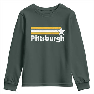 Retro Pittsburgh Youth Sweatshirt Vintage Pennsylvania Stripes 70s 80s 90s TS10 Dark Forest Green Print Your Wear