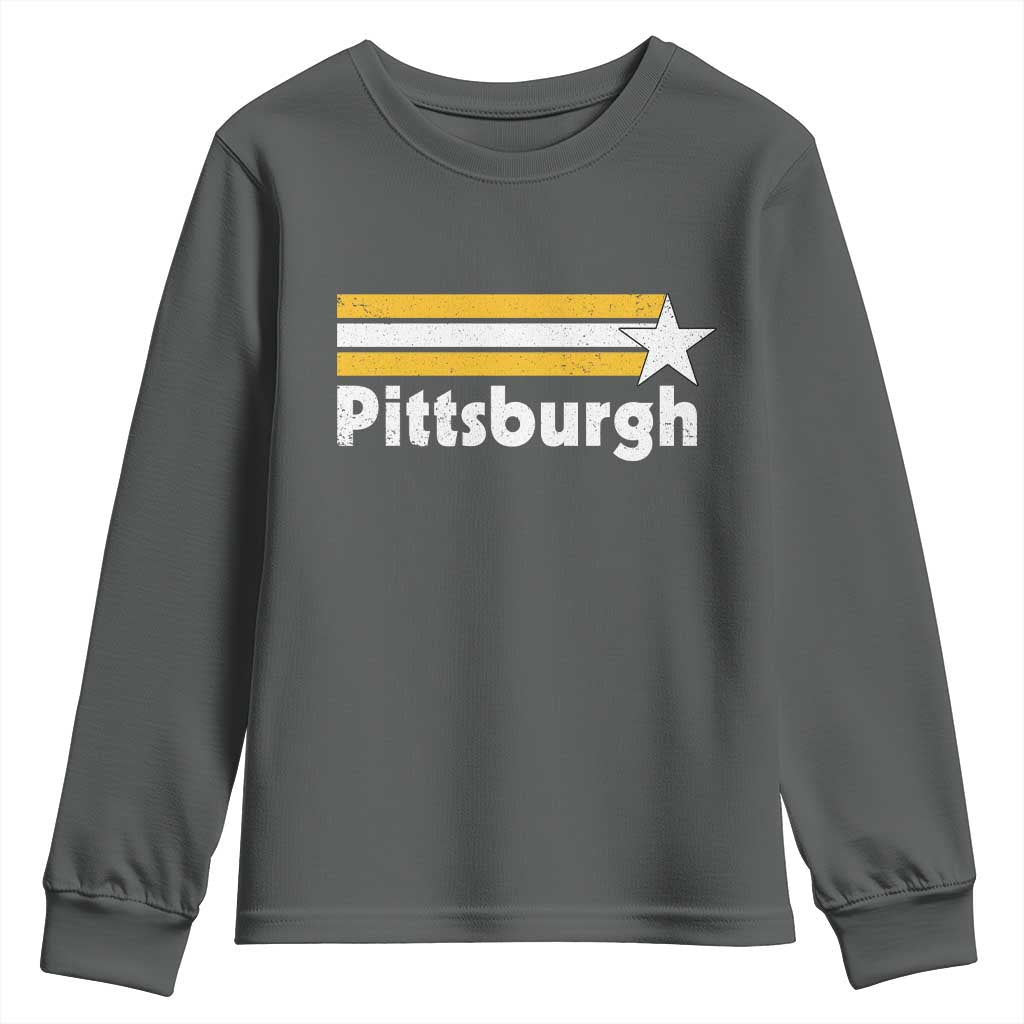 Retro Pittsburgh Youth Sweatshirt Vintage Pennsylvania Stripes 70s 80s 90s TS10 Dark Heather Print Your Wear