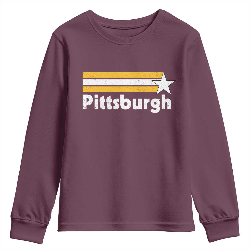 Retro Pittsburgh Youth Sweatshirt Vintage Pennsylvania Stripes 70s 80s 90s TS10 Maroon Print Your Wear
