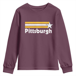 Retro Pittsburgh Youth Sweatshirt Vintage Pennsylvania Stripes 70s 80s 90s TS10 Maroon Print Your Wear