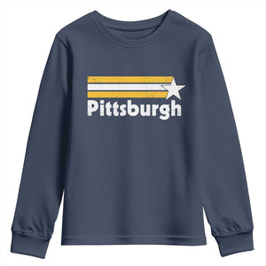 Retro Pittsburgh Youth Sweatshirt Vintage Pennsylvania Stripes 70s 80s 90s TS10 Navy Print Your Wear