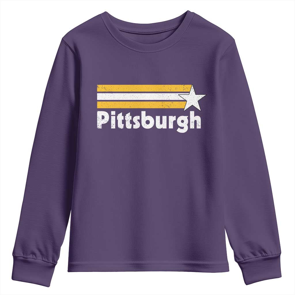 Retro Pittsburgh Youth Sweatshirt Vintage Pennsylvania Stripes 70s 80s 90s TS10 Purple Print Your Wear