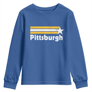 Retro Pittsburgh Youth Sweatshirt Vintage Pennsylvania Stripes 70s 80s 90s TS10 Royal Blue Print Your Wear