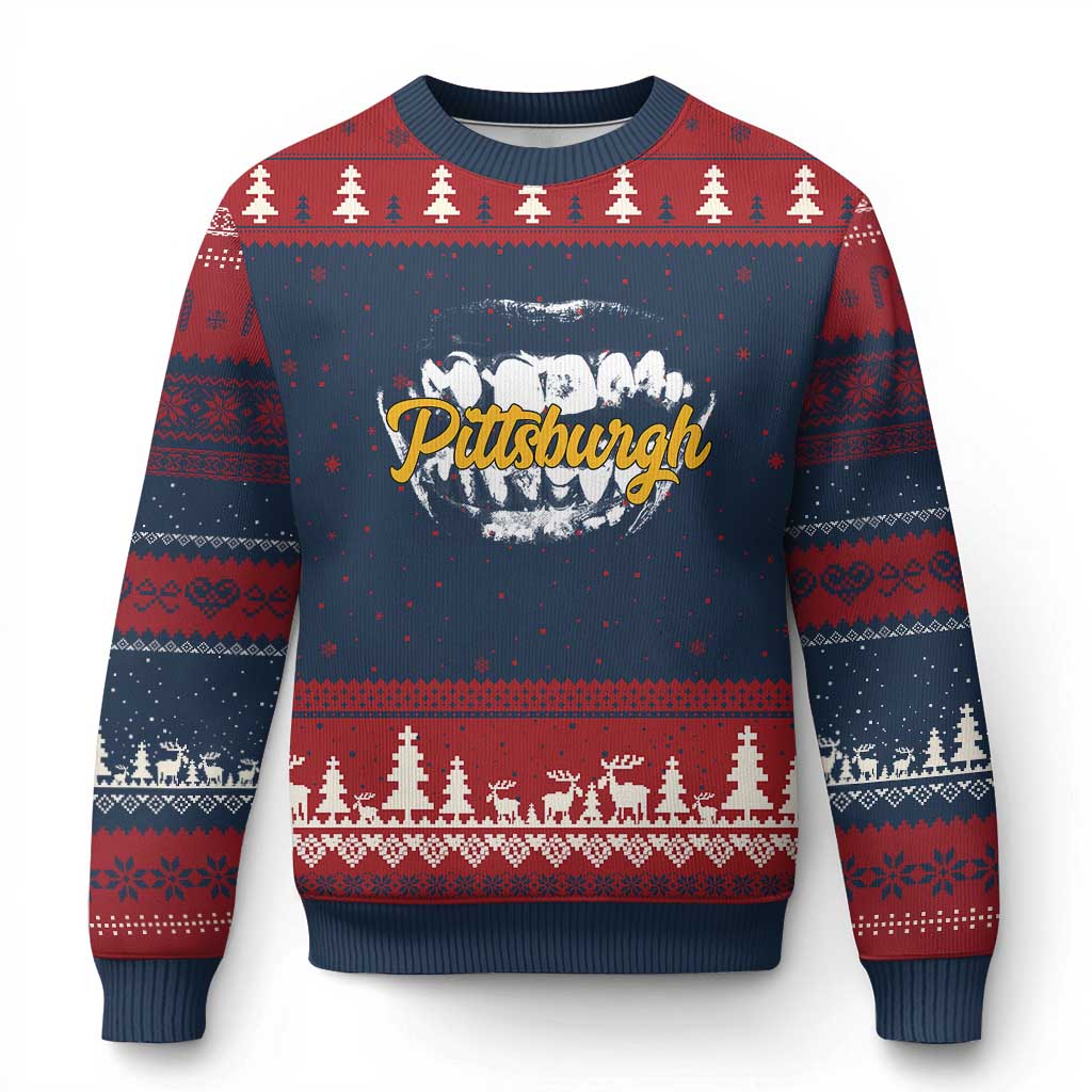 PFS Game Day Ugly Christmas Sweater Streetwear Steel City Pride TS10 Navy Red Print Your Wear
