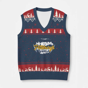 Pittsburgh V-Neck Knit Sweater Vest Streetwear Steel City Pride TS10 Navy Red Print Your Wear