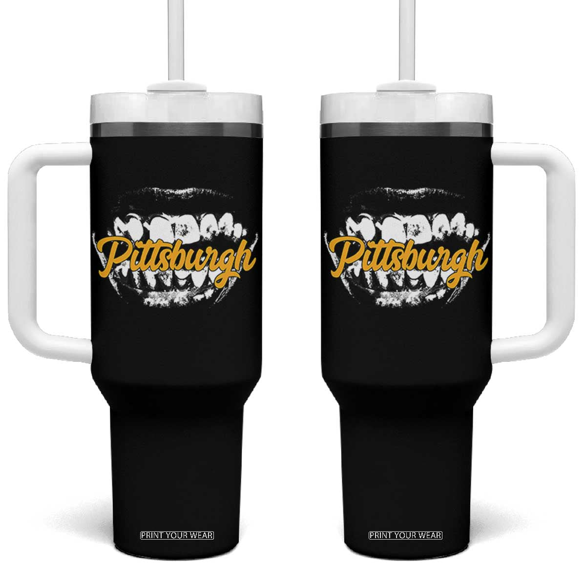 Pittsburgh Tumbler With Handle Streetwear Steel City Pride TS10 One Size: 40 oz Black Print Your Wear