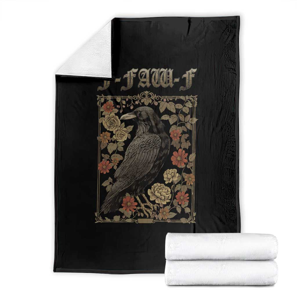 Funny F Caw F Crow Throw Blanket Vintage Bird Saying Adult Humor Gothic Tarot Card TS10 Black Print Your Wear