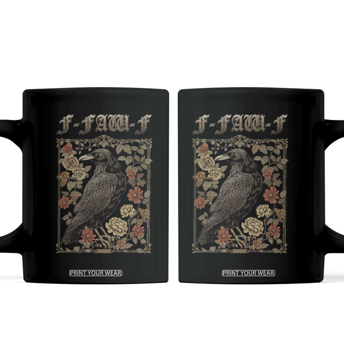 Funny F Caw F Crow Coffee Mug Vintage Bird Saying Adult Humor Gothic Tarot Card TS10 Black Print Your Wear