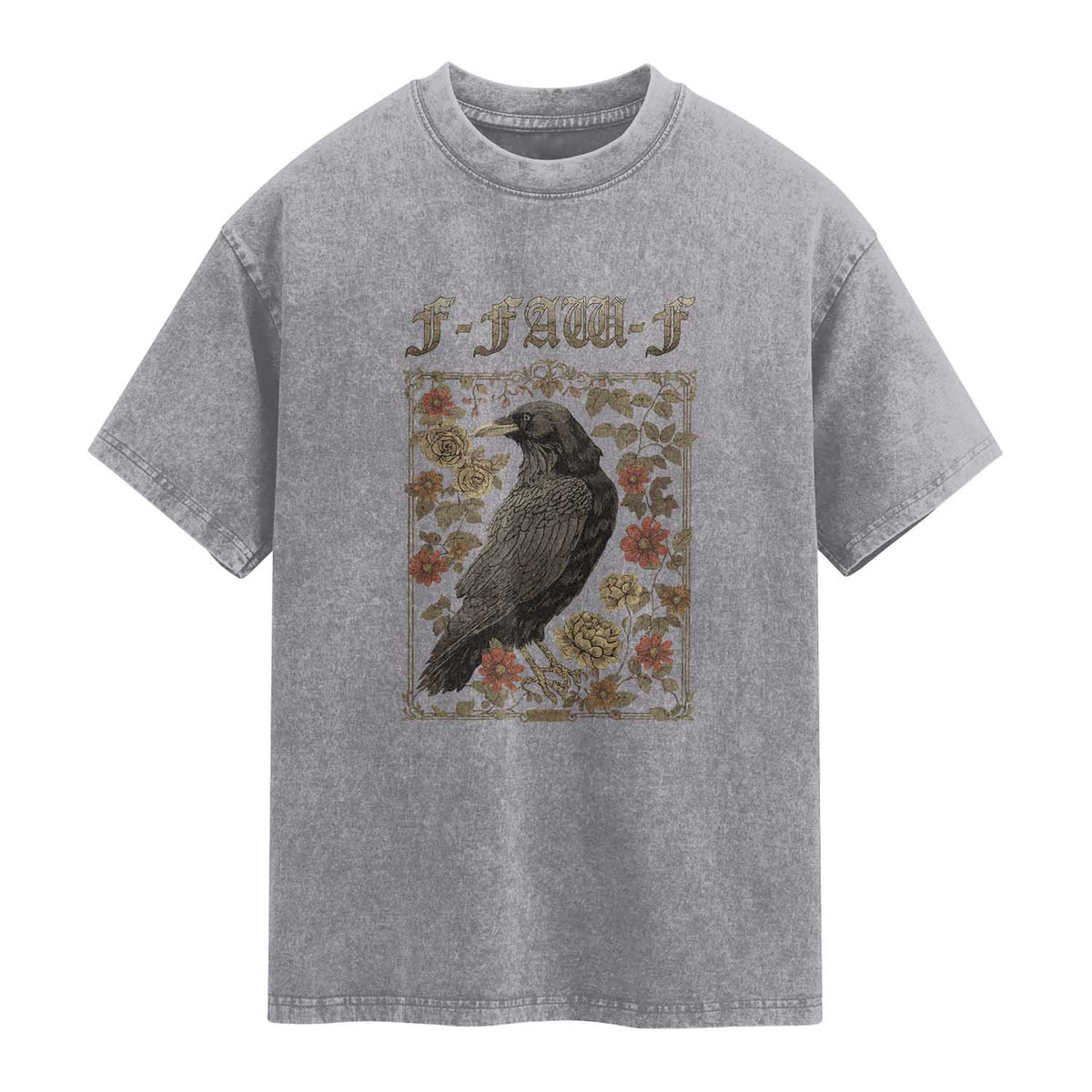 Funny F Caw F Crow Washed Cotton T-Shirt Vintage Bird Saying Adult Humor Gothic Tarot Card
