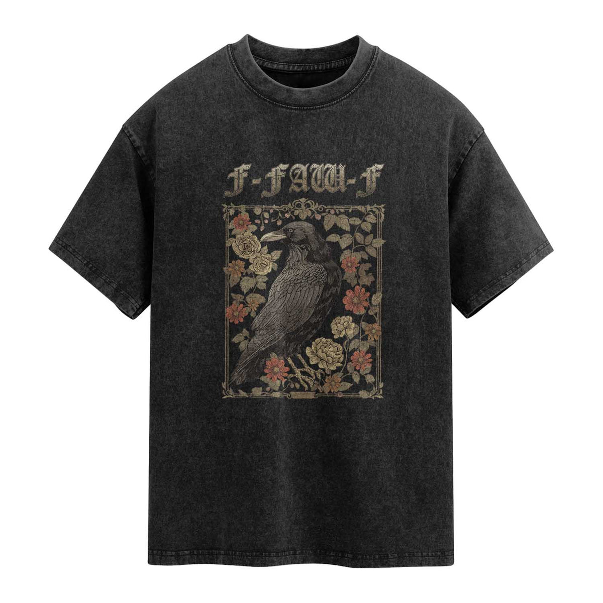 Funny F Caw F Crow Washed Cotton T-Shirt Vintage Bird Saying Adult Humor Gothic Tarot Card