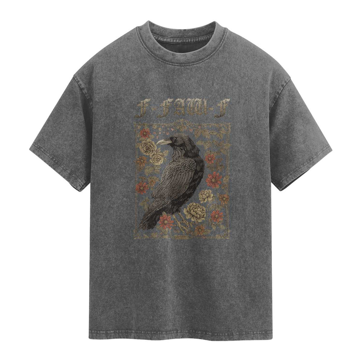 Funny F Caw F Crow Washed Cotton T-Shirt Vintage Bird Saying Adult Humor Gothic Tarot Card