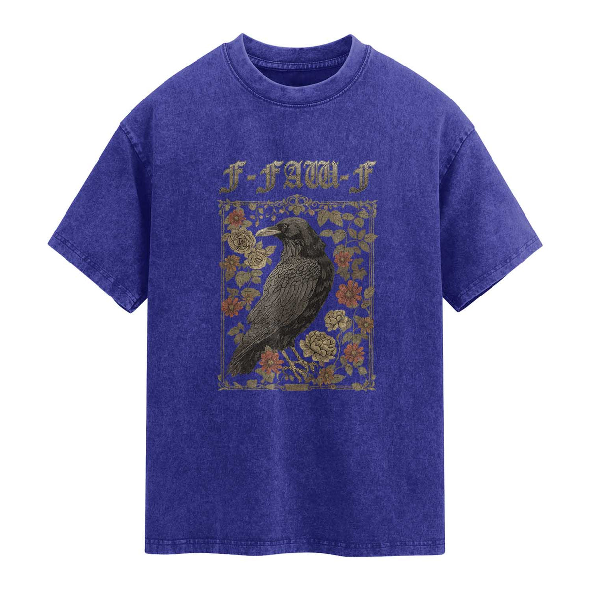 Funny F Caw F Crow Washed Cotton T-Shirt Vintage Bird Saying Adult Humor Gothic Tarot Card