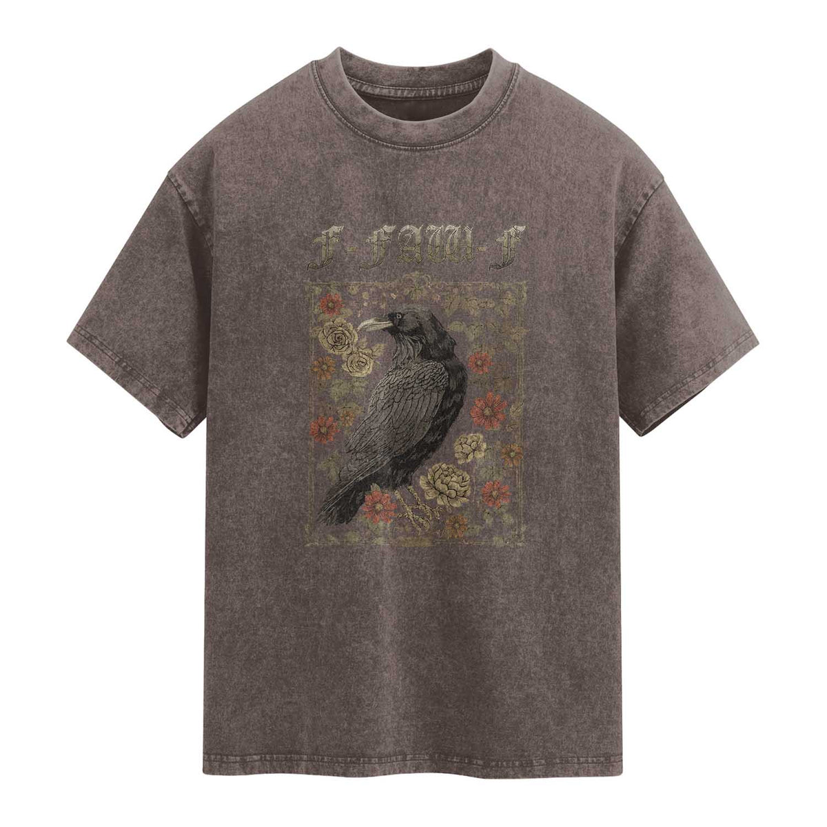 Funny F Caw F Crow Washed Cotton T-Shirt Vintage Bird Saying Adult Humor Gothic Tarot Card