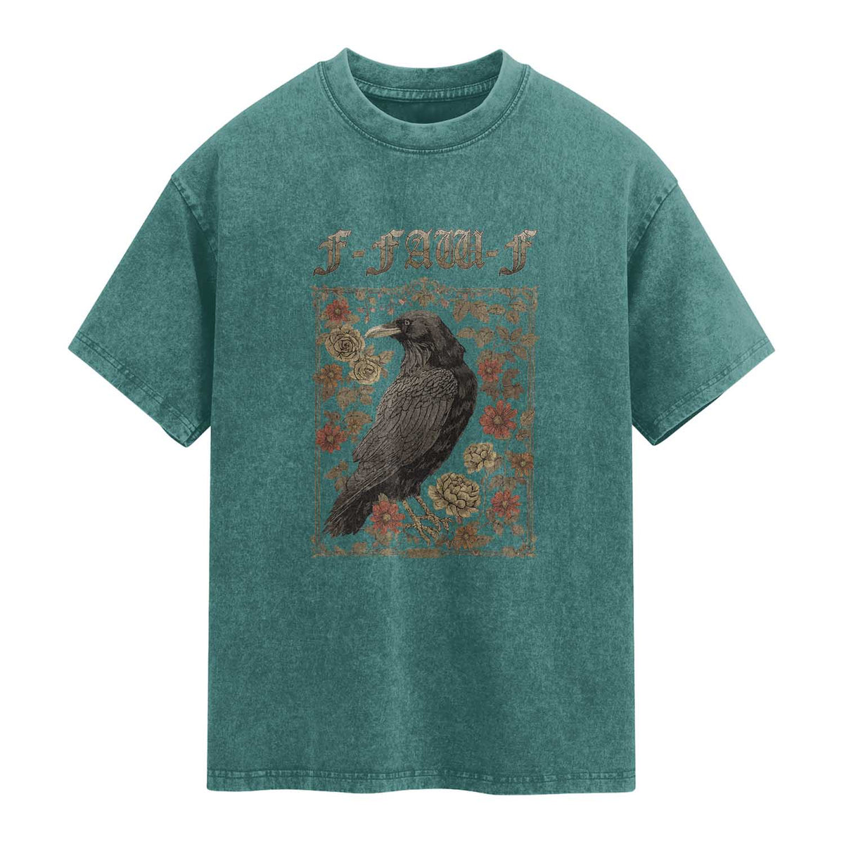 Funny F Caw F Crow Washed Cotton T-Shirt Vintage Bird Saying Adult Humor Gothic Tarot Card