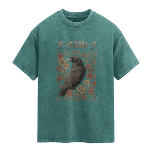 Funny F Caw F Crow Washed Cotton T-Shirt Vintage Bird Saying Adult Humor Gothic Tarot Card