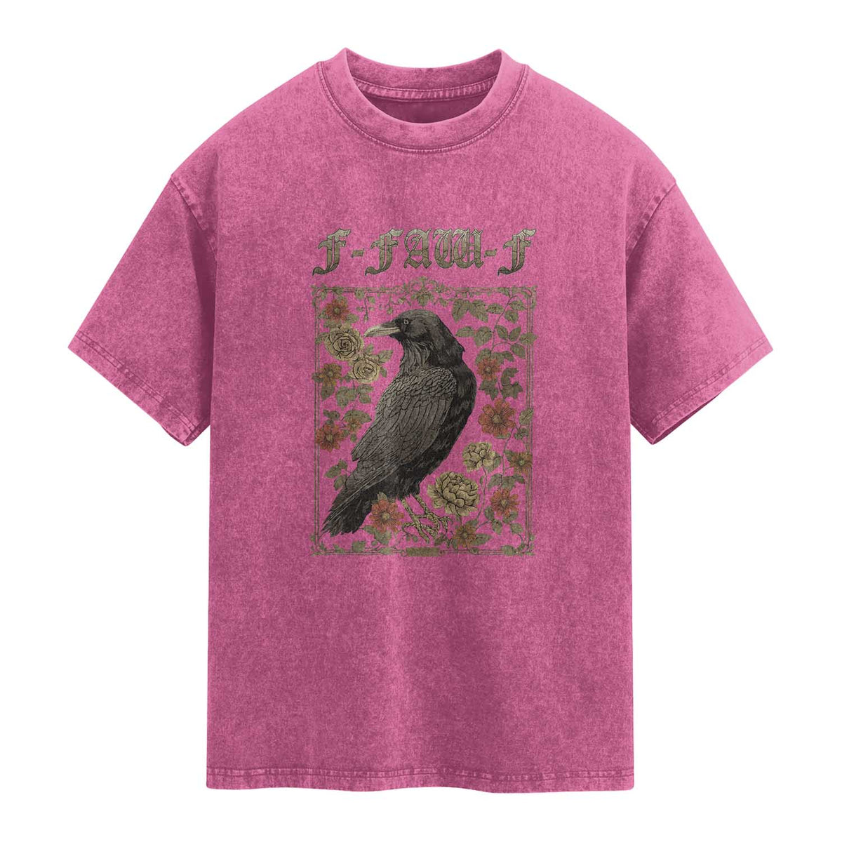 Funny F Caw F Crow Washed Cotton T-Shirt Vintage Bird Saying Adult Humor Gothic Tarot Card