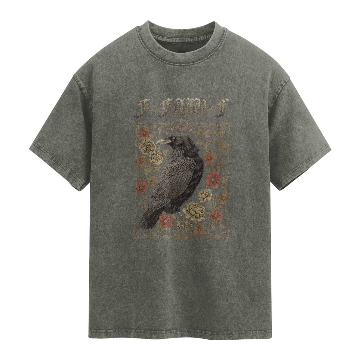 Funny F Caw F Crow Washed Cotton T-Shirt Vintage Bird Saying Adult Humor Gothic Tarot Card