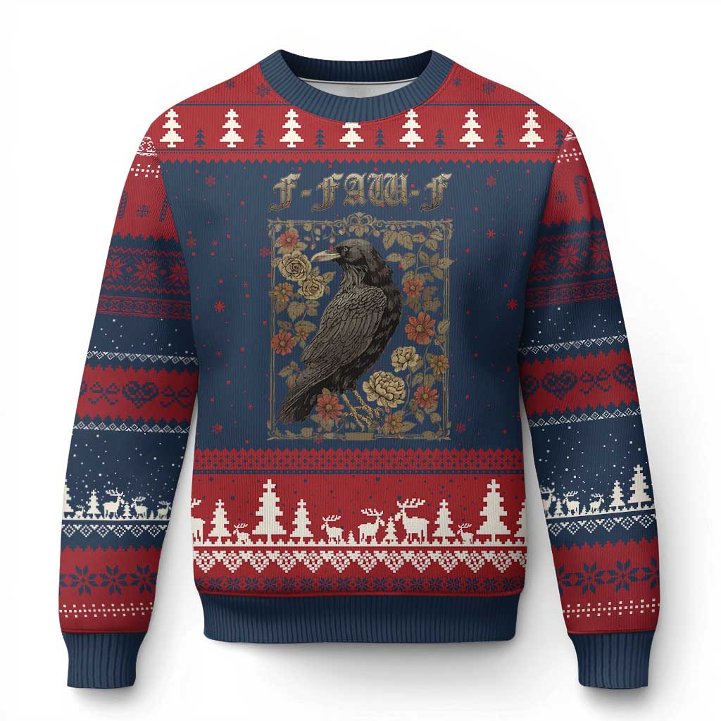 Funny F Caw F Crow Ugly Christmas Sweater Vintage Bird Saying Adult Humor Gothic Tarot Card TS10 Navy Red Print Your Wear