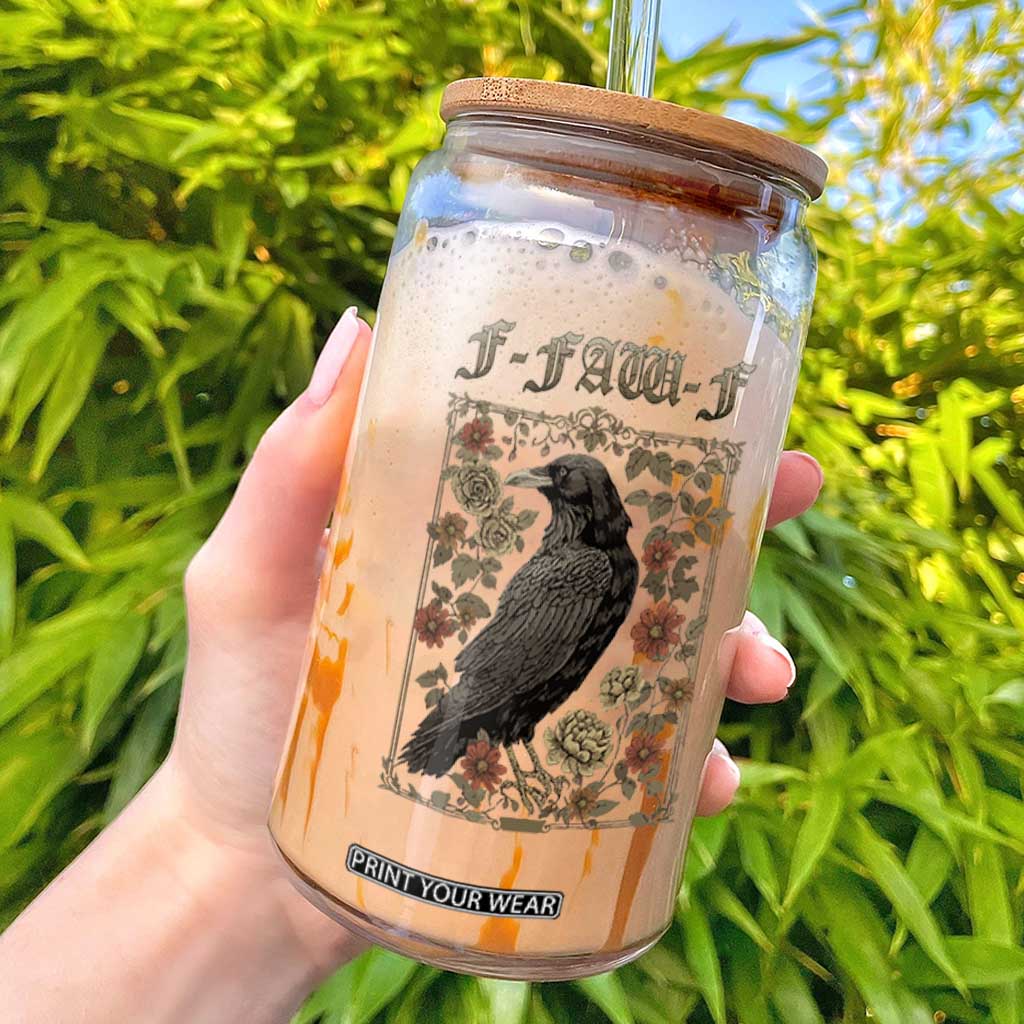 Funny F Caw F Crow Glass Can Vintage Bird Saying Adult Humor Gothic Tarot Card TS10 Black Print Your Wear