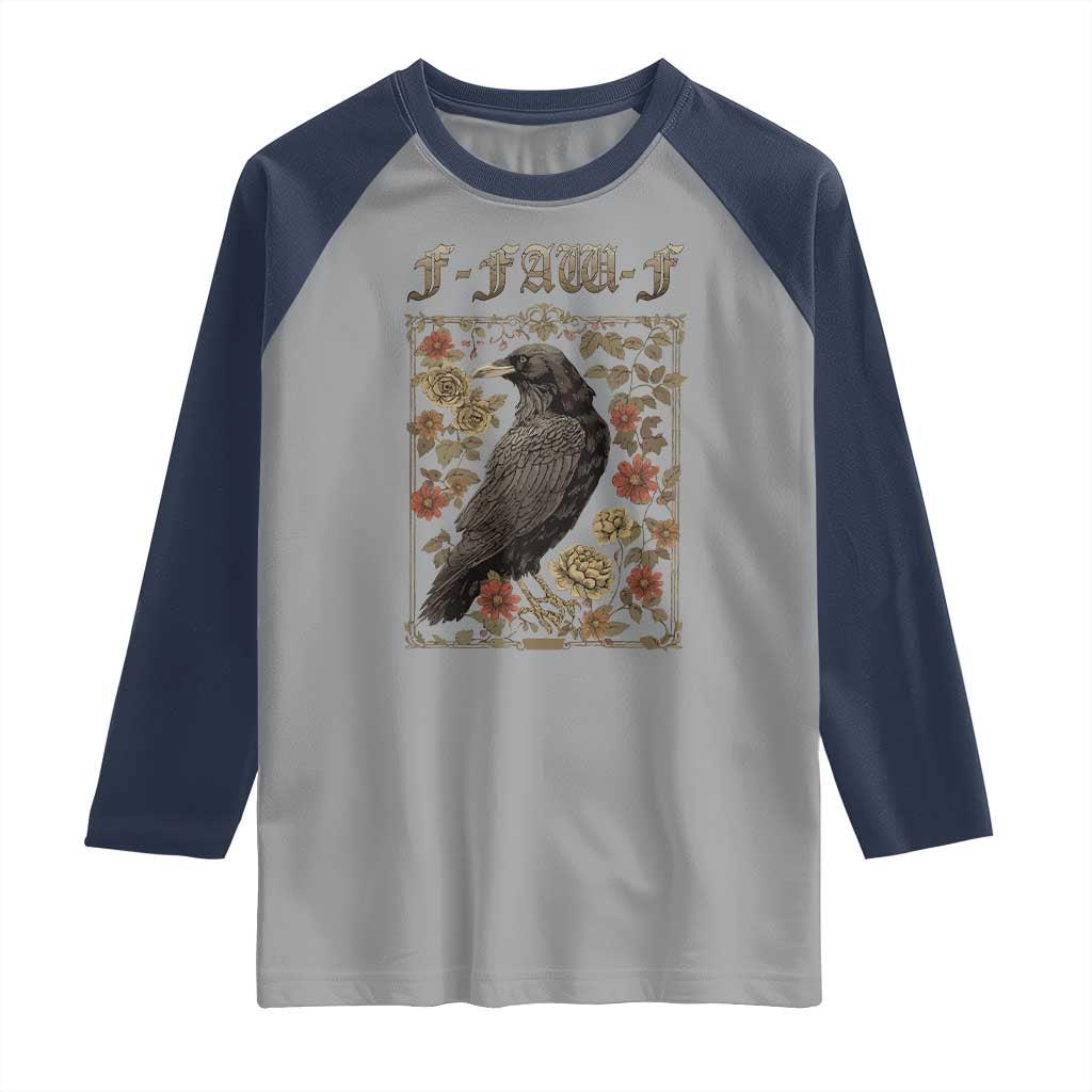 Funny F Caw F Crow Raglan Shirt Vintage Bird Saying Adult Humor Gothic Tarot Card TS10 Sport Gray Navy Print Your Wear