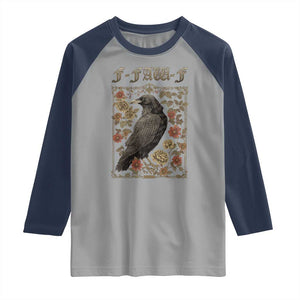 Funny F Caw F Crow Raglan Shirt Vintage Bird Saying Adult Humor Gothic Tarot Card TS10 Sport Gray Navy Print Your Wear