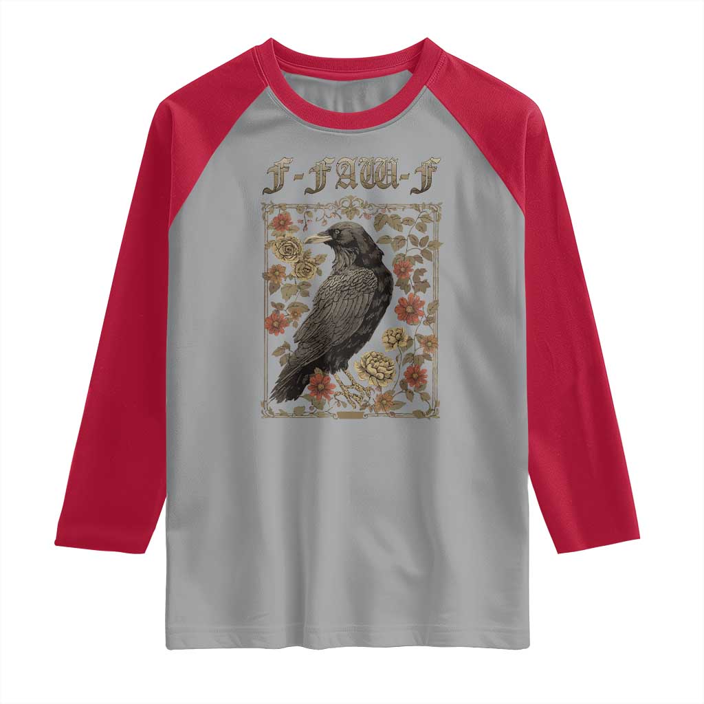 Funny F Caw F Crow Raglan Shirt Vintage Bird Saying Adult Humor Gothic Tarot Card TS10 Sport Gray Red Print Your Wear
