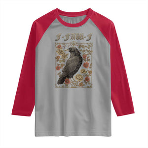 Funny F Caw F Crow Raglan Shirt Vintage Bird Saying Adult Humor Gothic Tarot Card TS10 Sport Gray Red Print Your Wear