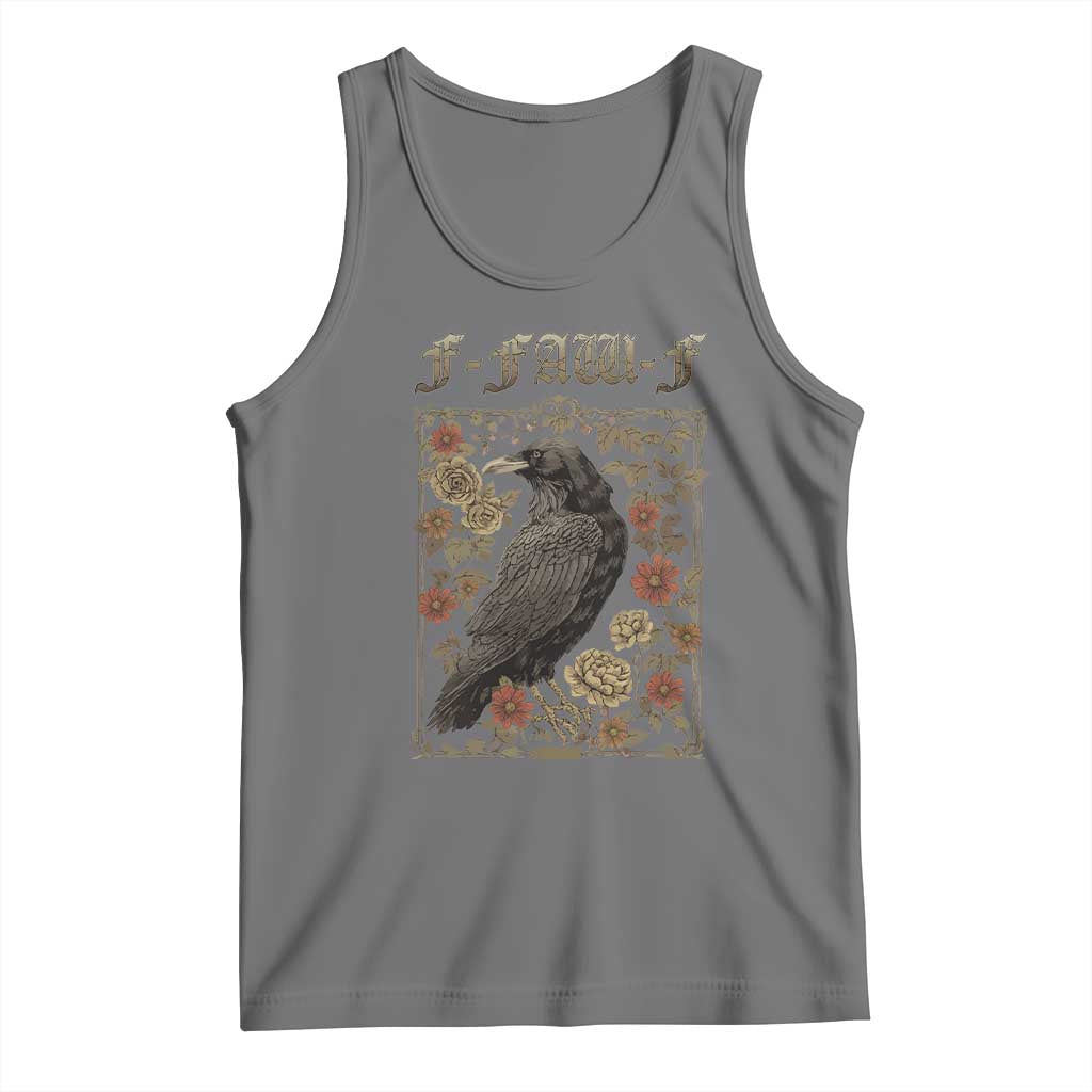 Funny F Caw F Crow Tank Top Vintage Bird Saying Adult Humor Gothic Tarot Card TS10 Black Heather Print Your Wear