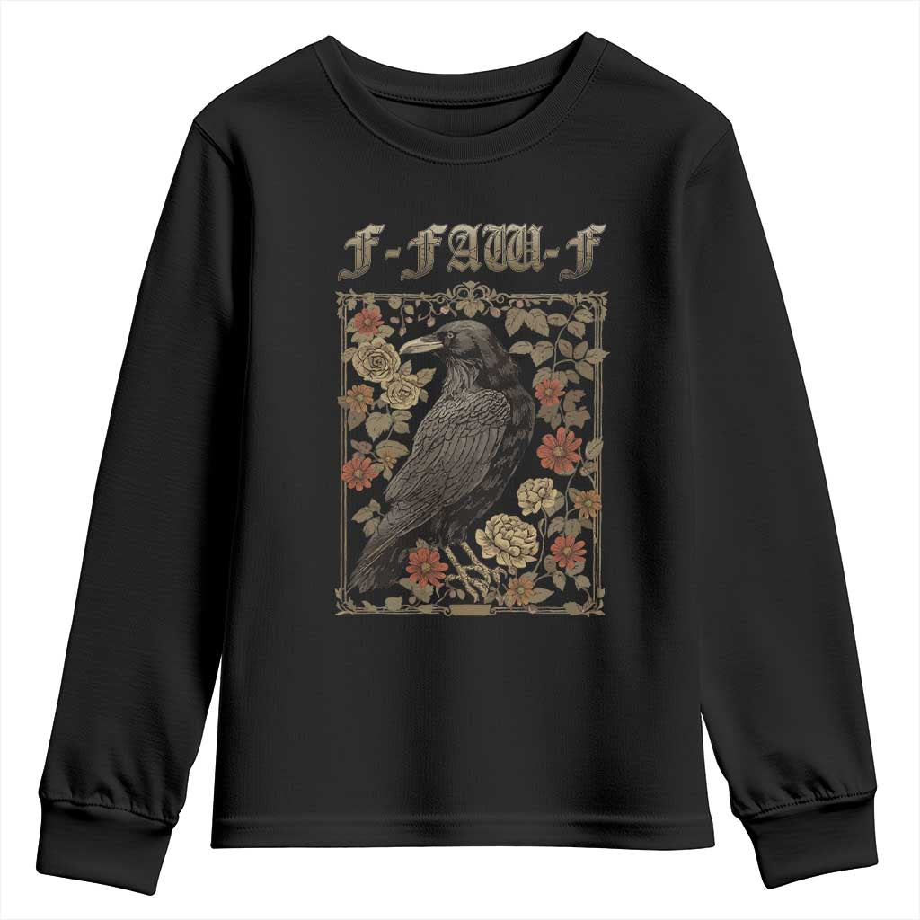 Funny F Caw F Crow Youth Sweatshirt Vintage Bird Saying Adult Humor Gothic Tarot Card TS10 Black Print Your Wear